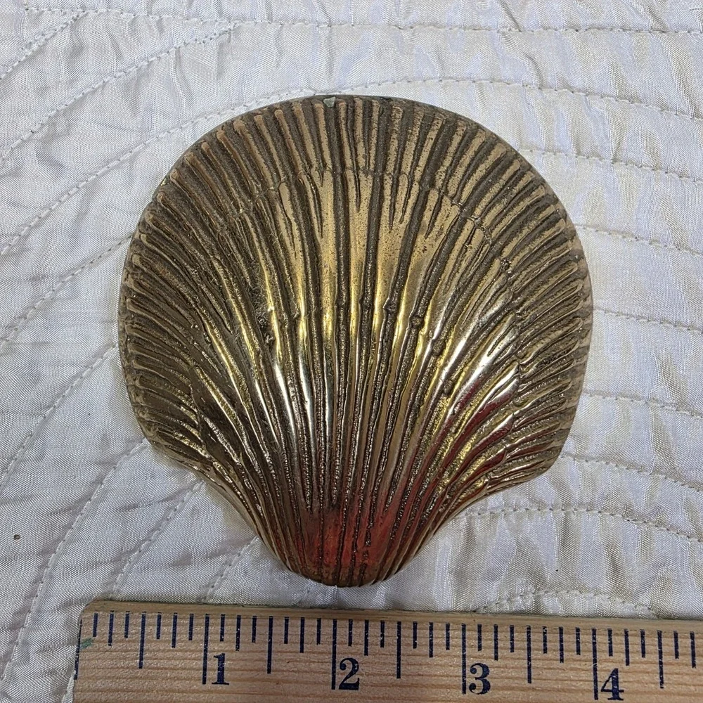 Vintage MCM Solid Brass Sea Shells Starfish Wall Hanging Decor Set of 4 Art Deco